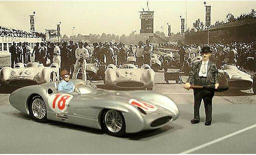 Mercedes W 196 Base 1/43 Brumm GP Italien avec Fangio e Neubauer 1955 modellini auto