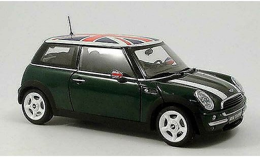 Mini Cooper D 1/18 Kyosho verde bandes biancos et drapeau anglais sur le toit modellini auto