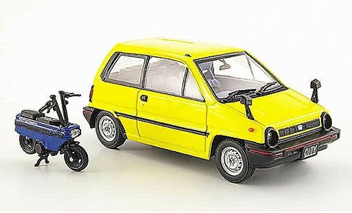 Honda City Motocompo 1/43 Ebbro giallo avec Minimotorrad 1981 modellini auto