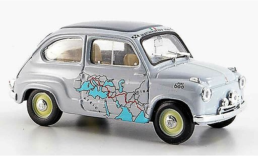 Fiat 600 Berlina 1/43 Brumm Raid Rom Kalkutta 13260 km in 11 Tagen 1955 modellini auto