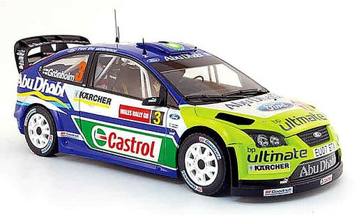 Ford Focus RS WRC 1/18 Sun Star no.3 bp/abu dhabi rallye pays de galles 2007 modellini auto