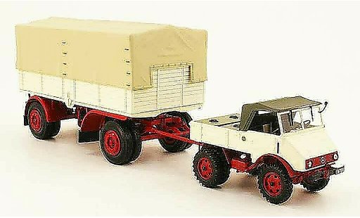 Mercedes Unimog 401-404 1/43 Minichamps 401 bianco rosso avec pianalenanhanger 1951 modellini auto