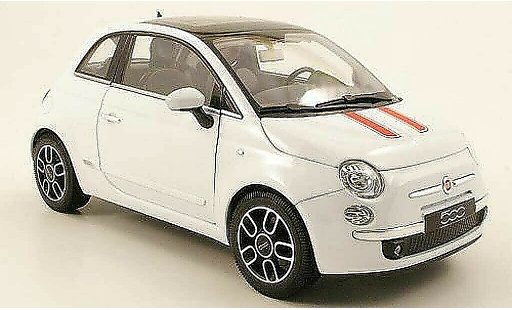 Fiat 500 Base 1/18 Welly bianco deux bandes rosso 2007 modellini auto
