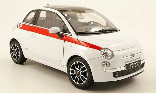 Fiat 500 Base 1/18 Welly bianco bandes rosso 2007 modellini auto