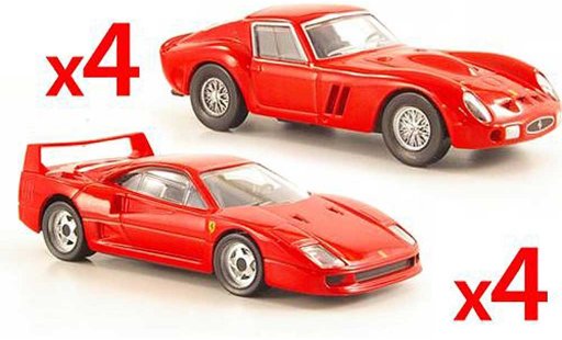 Ferrari 250 GTO 1/43 Hot Wheels -Set 4 x F40 rosso e 4 x rosso modellini auto
