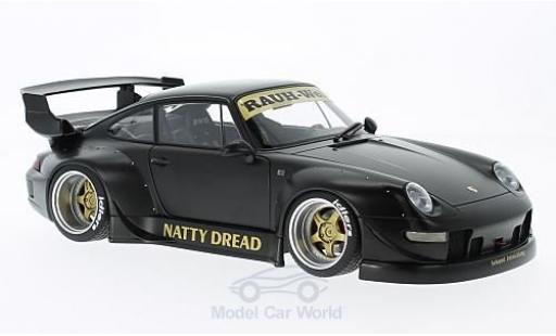 Porsche 993 RWB 1/18 AUTOart 911 () RWB matt-nero Rauh Welt goldene Felgen ohne Vitrine modellino in miniatura