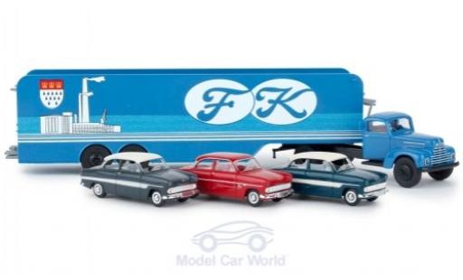 Ford FK 1/87 Brekina 3500 Köln Autotransport-SZ mit 3 12m Modellen modellino in miniatura