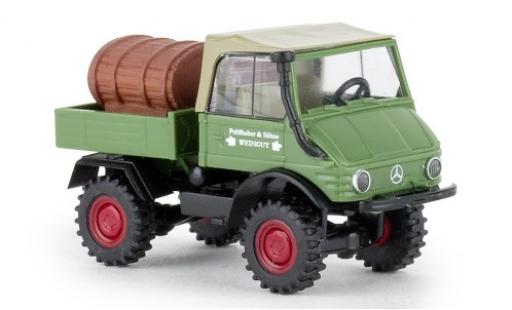 Mercedes Unimog 1/87 Brekina 421 Weingut Palhuber 1966 plateforme avec Weinfass modellino in miniatura