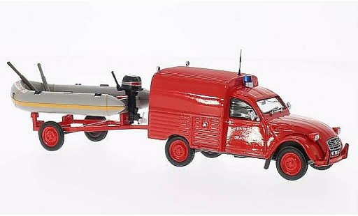 Citroen 2CV pompiers 1/43 Eligor AKS 400 Centre de Secours de Deauville Vigili del fuoco (F) con Zodiac auf Anhanger modellini auto