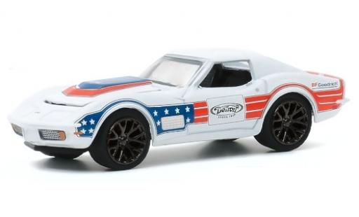 Chevrolet Corvette 1/64 Greenlight C3 Tuning bianco/Dekor BF Goodrich 1972 modellino in miniatura