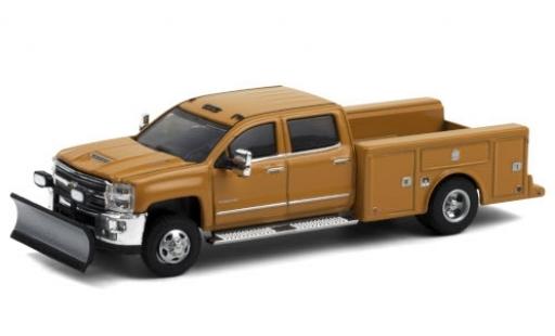 Chevrolet Silverado 1/64 Greenlight 3500 HD Service Bed orange 2018 avec Chasse-neige modellino in miniatura