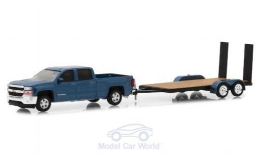 Chevrolet Silverado 1/64 Greenlight metallico blu 2018 mit Transportanhänger modellino in miniatura