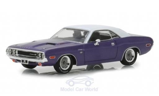 Dodge Challenger 1/43 Greenlight R/T metallico porpora/bianco Graveyard Carz 1970 modellino in miniatura