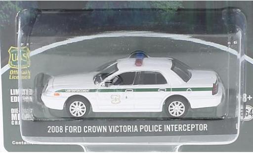 Ford Crown 1/64 Greenlight Victoria Police Interceptor bianco U.S.Forest Service 2008 modellino in miniatura