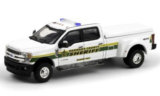 Ford F-350 1/64 Greenlight Lariat Broward County Sheriff 2018 Marine Unit modellino in miniatura