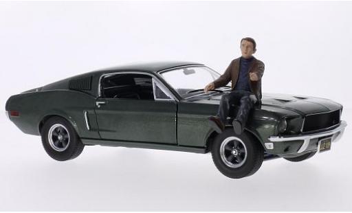 Ford Mustang 1/18 Greenlight GT metallico verde Bullitt 1968 avec Steve McQueen figurine modellino in miniatura