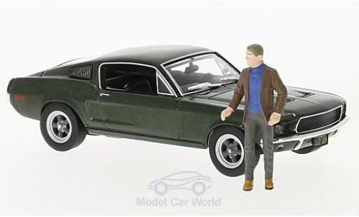 Ford Mustang 1/43 Greenlight GT metallico verde Bullitt 1968 mit Figur Steve McQueen modellino in miniatura