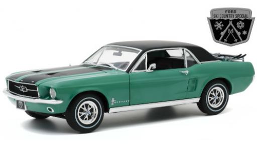 Ford Mustang 1/18 Greenlight Ski Country Special metallico verde/matt-nero 1967 mit Dachgepäckträger modellino in miniatura