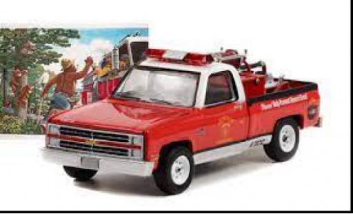 Chevrolet C-20 1/64 Greenlight rosso/bianco Smokey Bear 1984 modellino in miniatura