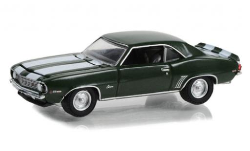 Chevrolet Camaro 1/64 Greenlight Z/28 verde foncé/bianco 1969 modellino in miniatura