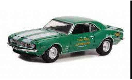 Chevrolet Camaro 1/64 Greenlight Z28 metallise verde/bianco 1969 modellino in miniatura