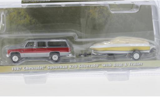 Chevrolet Suburban 1/64 Greenlight K20 Silverado metallise grigio/rosso 1987 modellino in miniatura