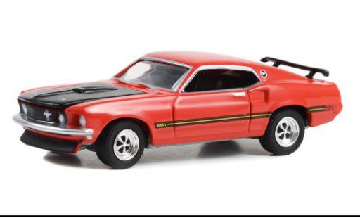 Ford Mustang 1/64 Greenlight Custom Fastback rosso/nero 1969 modellino in miniatura