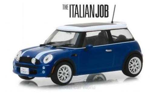 Mini Cooper 1/43 Greenlight blu/bianco RHD The Italian Job 2003 modellino in miniatura