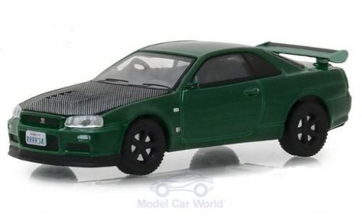 Nissan Skyline 1/64 Greenlight GT-R (BNR34) metallico verde 2000 modellino in miniatura