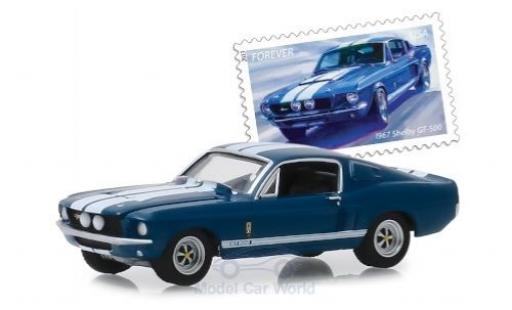 Shelby GT 1/64 Greenlight 500 metallico blu/bianco 1967 modellino in miniatura