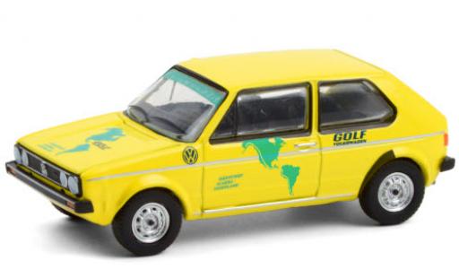 Volkswagen Golf 1/64 Greenlight I giallo/Dekor 1974 Härtetest: Alaska - Feuerland modellino in miniatura