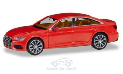 Audi A6 1/87 Herpa Limousine rosso mit zweifarbigen Felgen modellino in miniatura