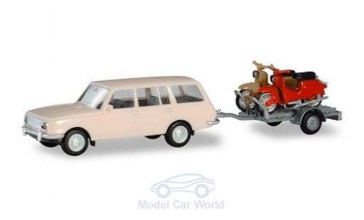 Wartburg 353 1/87 Herpa Tourist mit Anhänger und 2x Simson modellino in miniatura