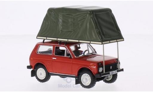 Lada Niva 1/18 IST Models metallico rosso 1981 mit Zeltaufbau auf Dach modellino in miniatura