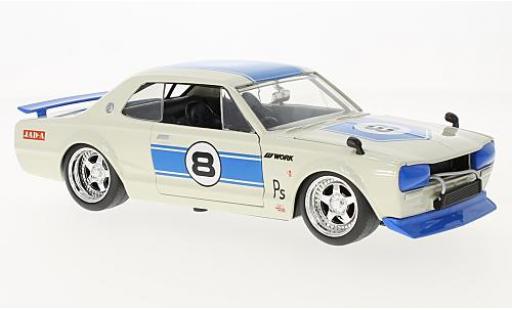 Nissan Skyline 1/24 Jada Toys 2000 GT-R (KPGC 10) bianco/blu RHD 1971 modellino in miniatura