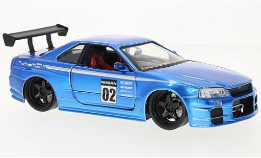 Nissan Skyline 1/24 Jada Toys GT-R (R34) metallico blu RHD 2002 modellino in miniatura
