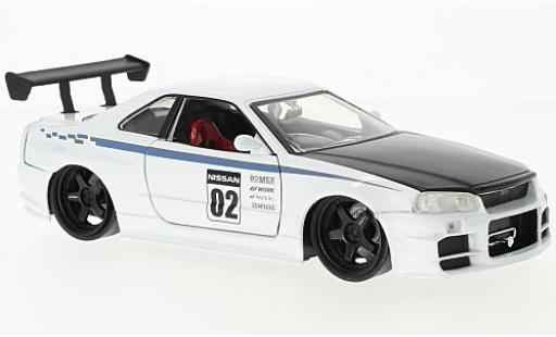 Nissan Skyline 1/24 Jada Toys GT-R (R34) bianco/nero 2002 modellino in miniatura