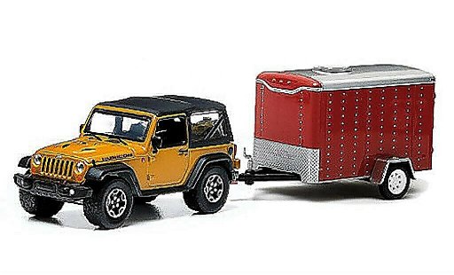 Jeep Wrangler Rubicon 1/64 Greenlight X giallo e 1-Achs-Anhanger 2014 modellini auto