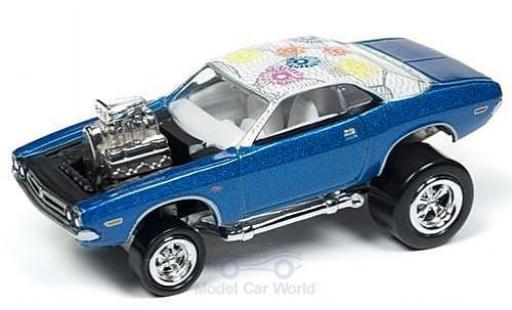 Dodge Challenger 1/64 Johnny Lightning metallico blu/Dekor 1971 Tuning ohne Vitrine modellino in miniatura