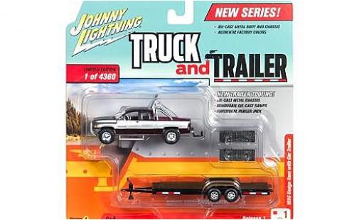 Dodge RAM 1/64 Johnny Lightning Ram 1500 porpora/grigio 1996 avec Flatbed remorque sans Vitrine modellino in miniatura