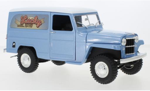Jeep Willys 1/18 Lucky Die Cast Station Wagon Box Van metallico blu/bianco Lucky 1955 modellino in miniatura