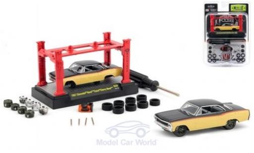 Chevrolet Nova 1/64 M2 Machines metallico giallo/nero Foose Cherry 1967 Model-Kit Bausatz inklusive 4 Ersatzrädern modellino in miniatura