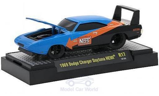 Dodge Charger 1/64 M2 Machines Daytona HEMI blu/nero Nos 1969 modellino in miniatura