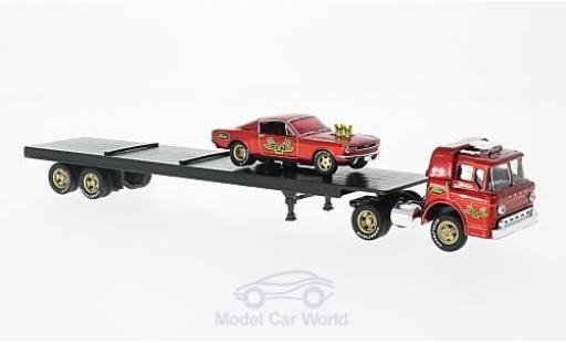 Ford C600 1/64 M2 Machines C-600 metallico rosso 1966 +1966 Mustang Fastback 2+2 modellino in miniatura