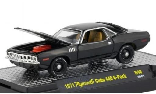 Plymouth Cuda 1/64 M2 Machines 440 6-Pack nero 1971 modellino in miniatura