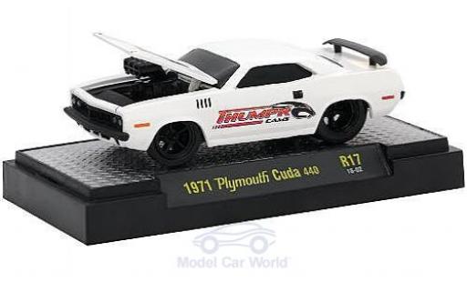 Plymouth Cuda 1971 1/64 M2 Machines 440 bianco Thumpr Cams 1971 modellino in miniatura