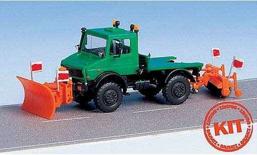 Mercedes Unimog Base 1/87 Kibri verde con Pflug e Kehrmaschine modellini auto