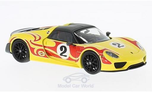 Porsche 918 1/43 Minichamps Spyder Weissach Package giallo/rosso 2015 Kyalami Racing Design modellino in miniatura