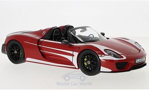 Porsche 918 1/18 Minichamps Spyder Weissach Package rosso/bianco 2015 modellino in miniatura
