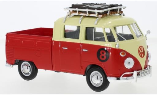 Volkswagen T1 1/24 Motormax Doka beige/rosso mit Dachgepäckträger No.8 modellino in miniatura